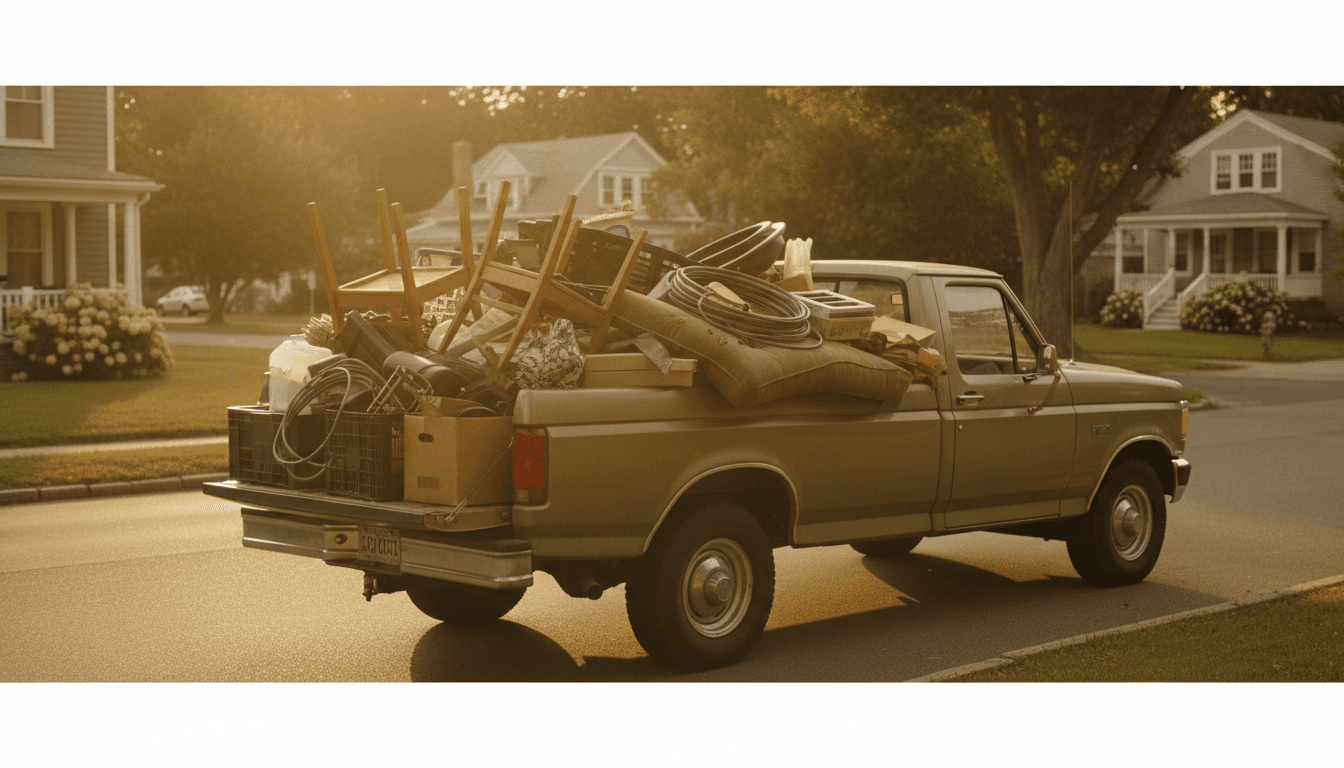 Prime Haulers pickup truck loaded with junk removal items in Yarmouth